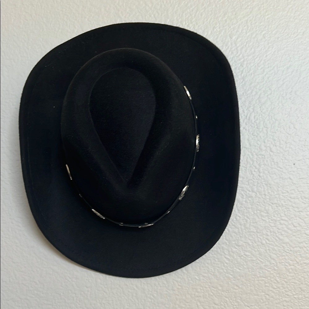 NEW Black Cowboy Hat silver accessorized Medium - Picture 2 of 9